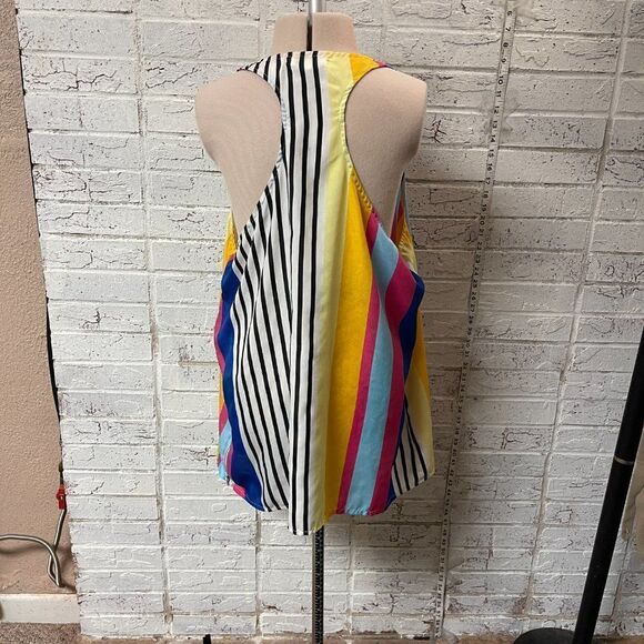 Umgee Loose Fit Colorful Blouse Tank Top Large Striped Blue White - Picture 6 of 11